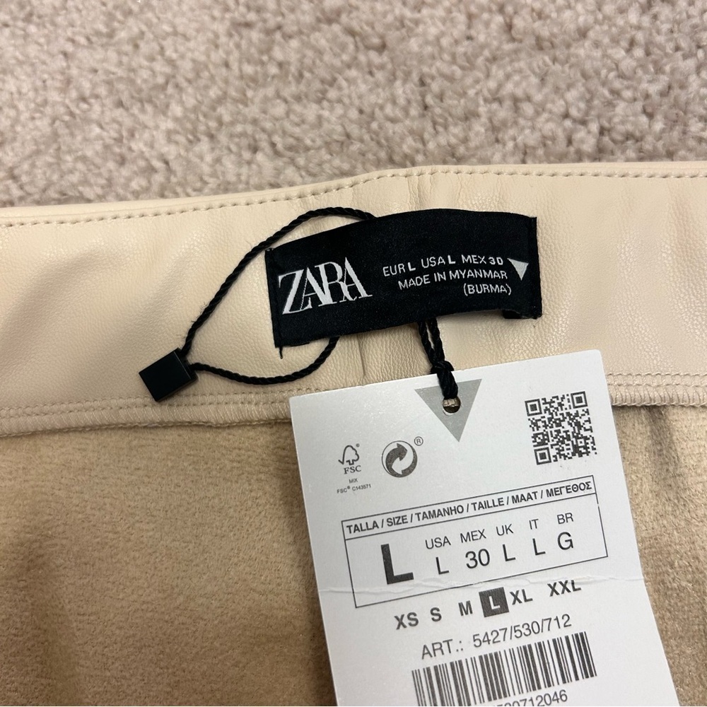 Zara ecru cream faux leather pleather high rise leggings zippered ankle L NWT - Picture 9 of 15